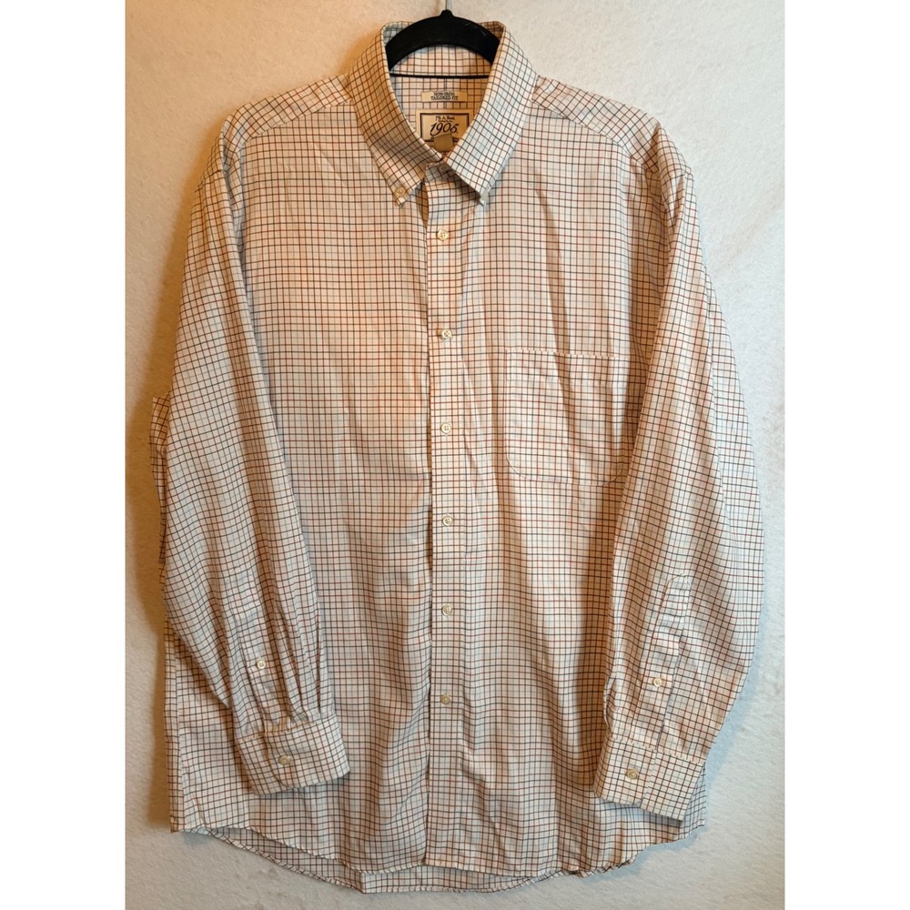 Jos A Bank 1905 Tailored Fit Non-Iron Dress Shirt 17-34 White Red Blue Check